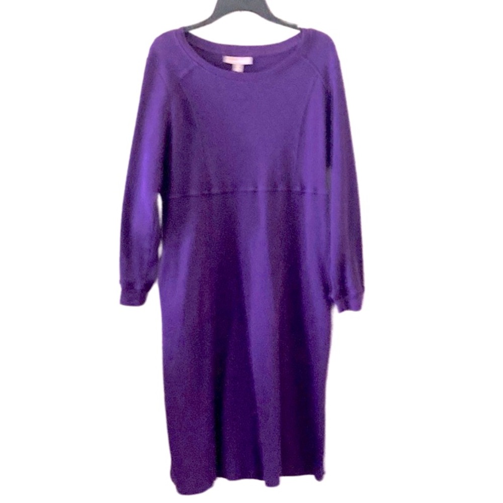 Purple Midi Dress Crew Neck Cotton Knit Long Sleeve Women’s 16